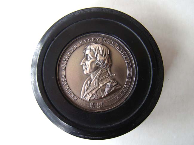An Admiral Lord Horatio Nelson commemorative snuff box issued by the SHIPWRECKED FISHERMENS & MARINERS BENEVOLENT SOCIETY" September 30, 1843.